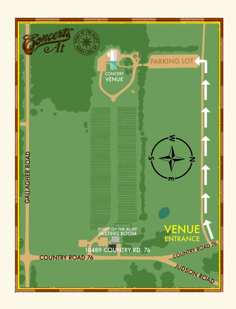 Venue arial map illustration about where to park at Concerts at Point of the Bluff