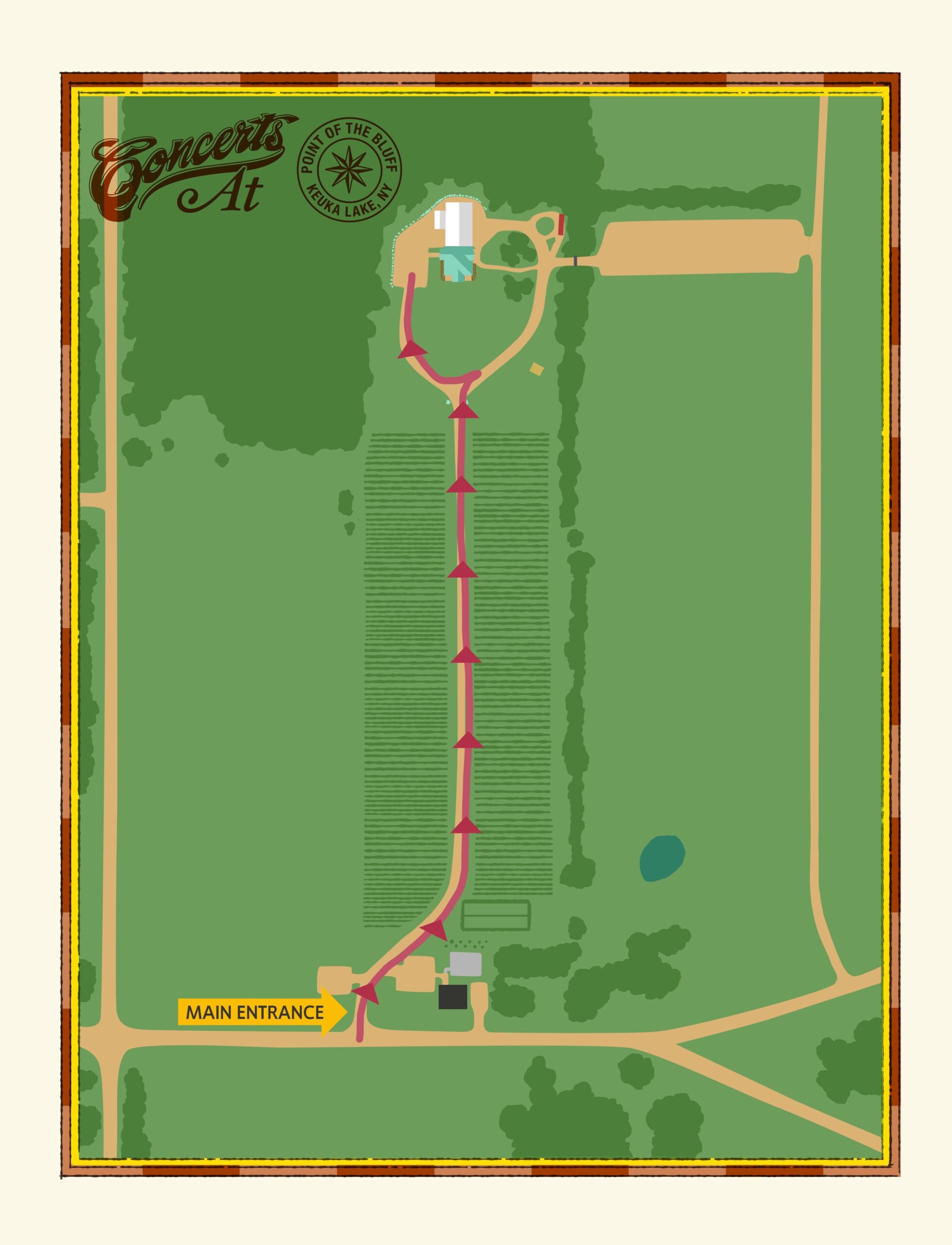 Overhead map of the Point of the Bluff grounds